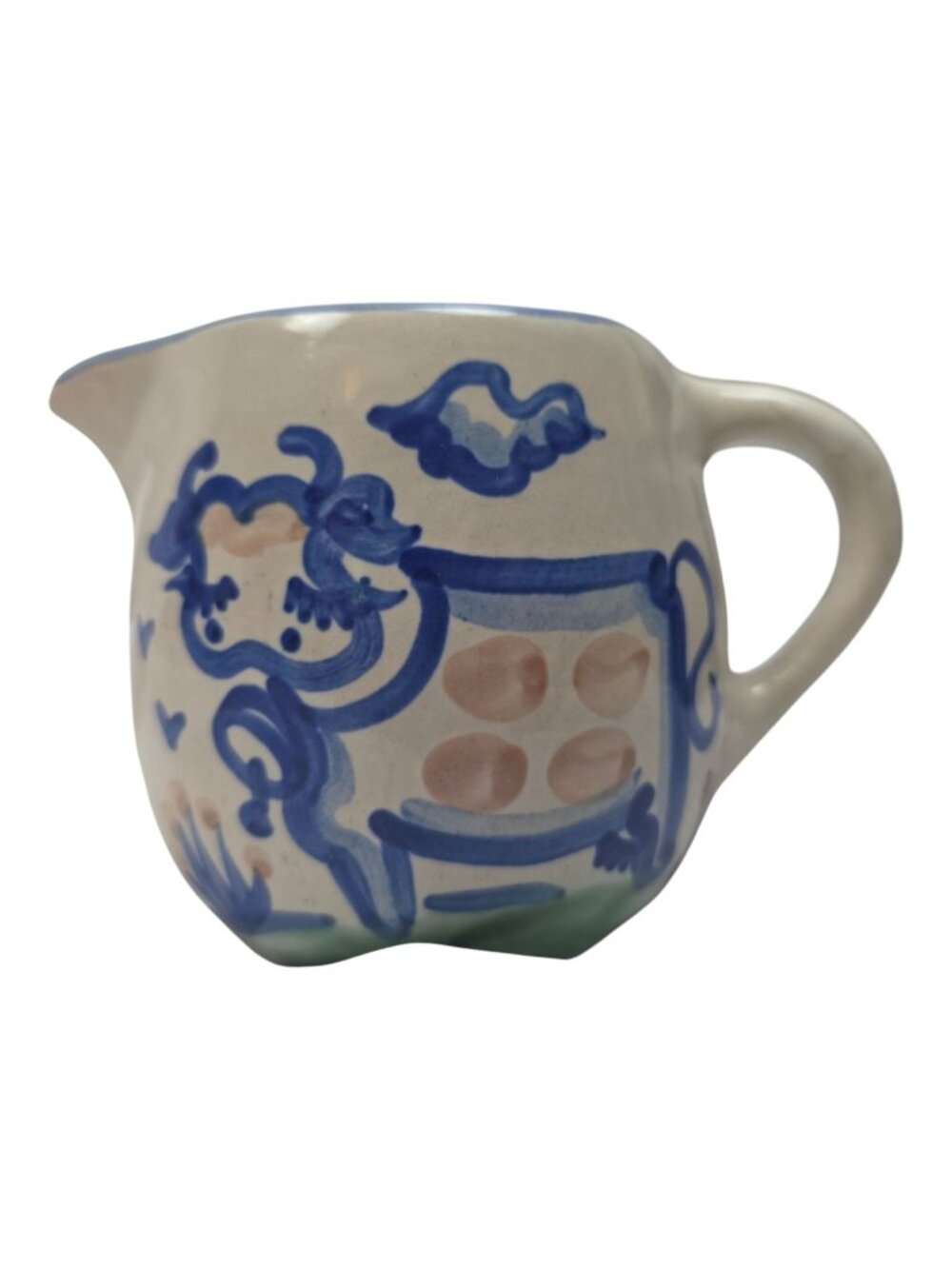 M.A. Hadley Blue Cow Ceramic Creamer 3"H Handcrafted Artisan Pottery